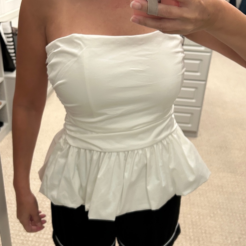 Zara White Strapless Peplum Top - Picture 2 of 4